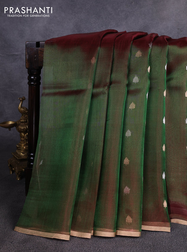 Banarasi tissue silk saree manthuier green with allover zari woven buttas and zari woven piping border