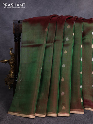 Banarasi tissue silk saree manthuier green with allover zari woven buttas and zari woven piping border