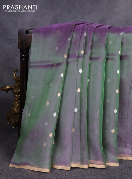 Banarasi tissue silk saree dual shade of purple with allover zari woven buttas and zari woven piping border