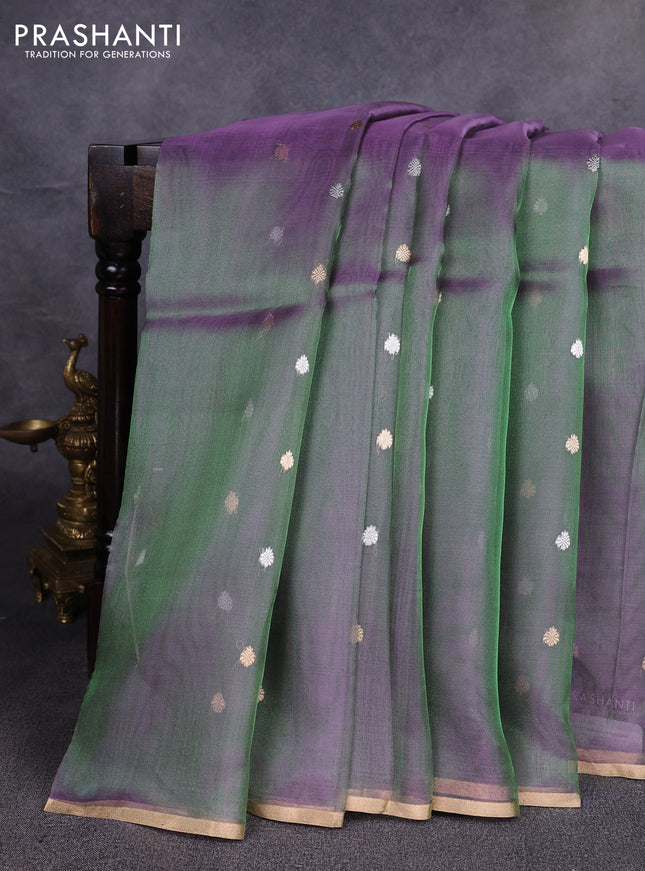 Banarasi tissue silk saree dual shade of purple with allover zari woven buttas and zari woven piping border