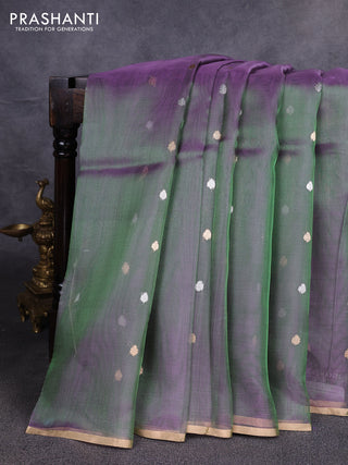 Banarasi tissue silk saree dual shade of purple with allover zari woven buttas and zari woven piping border