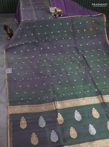 Banarasi tissue silk saree dual shade of purple with allover zari woven buttas and zari woven piping border