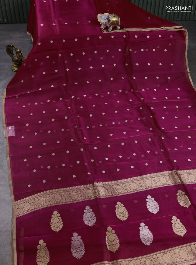 Banarasi tissue silk saree pink with allover zari woven buttas and zari woven piping border