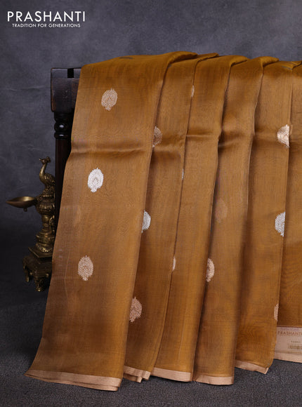 Banarasi tissue silk saree mustard yellow with allover zari woven buttas and zari woven piping border