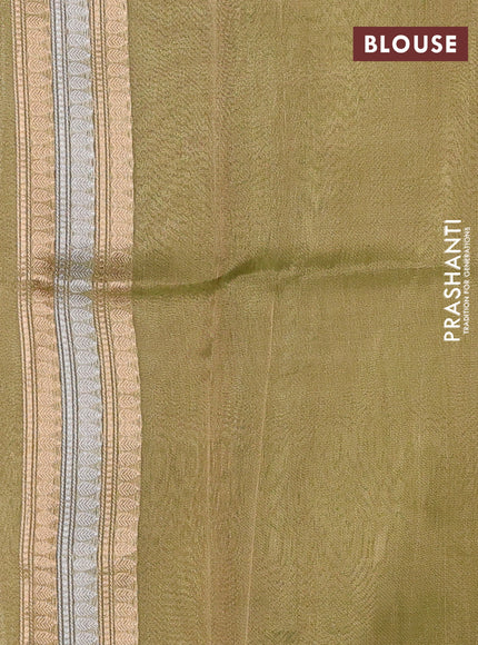 Banarasi tissue silk saree lime green with allover silver & zari woven buttas and zari woven piping border