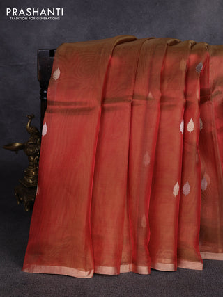 Banarasi tissue silk saree rust shade with allover silver & zari woven buttas and zari woven piping border