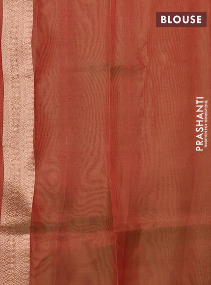 Banarasi tissue silk saree rust shade with allover silver & zari woven buttas and zari woven piping border