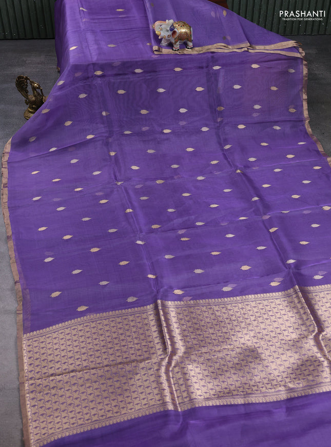 Banarasi tissue silk saree lavender with allover zari woven buttas and zari woven piping border
