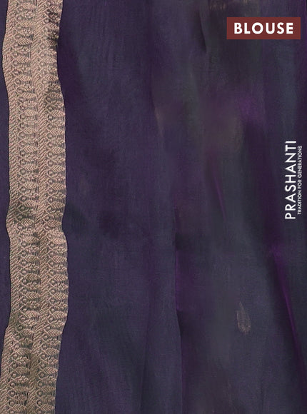 Banarasi tissue silk saree dual shade of greenish purple with allover silver & zari woven buttas and zari woven piping border