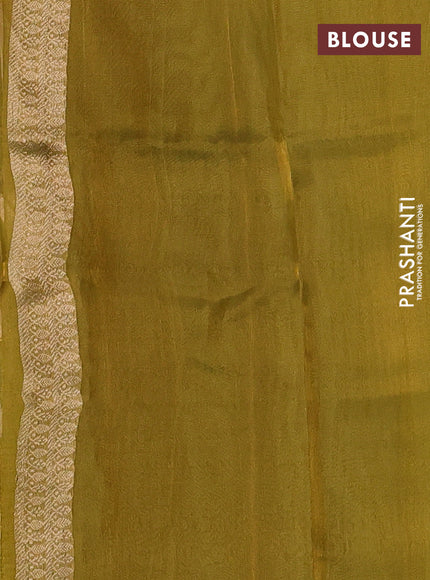 Banarasi tissue silk saree dual shade of mustard green with allover silver & zari woven buttas and zari woven piping border