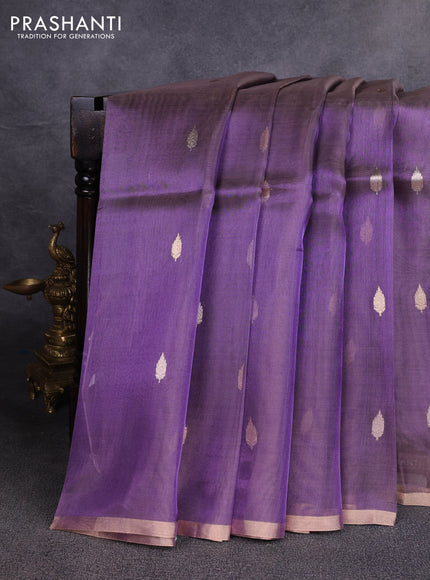 Banarasi tissue silk saree violet with allover silver & zari woven buttas and zari woven piping border