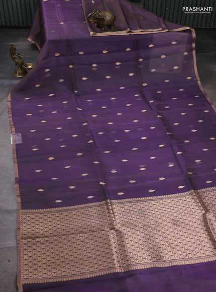 Banarasi tissue silk saree violet with allover silver & zari woven buttas and zari woven piping border