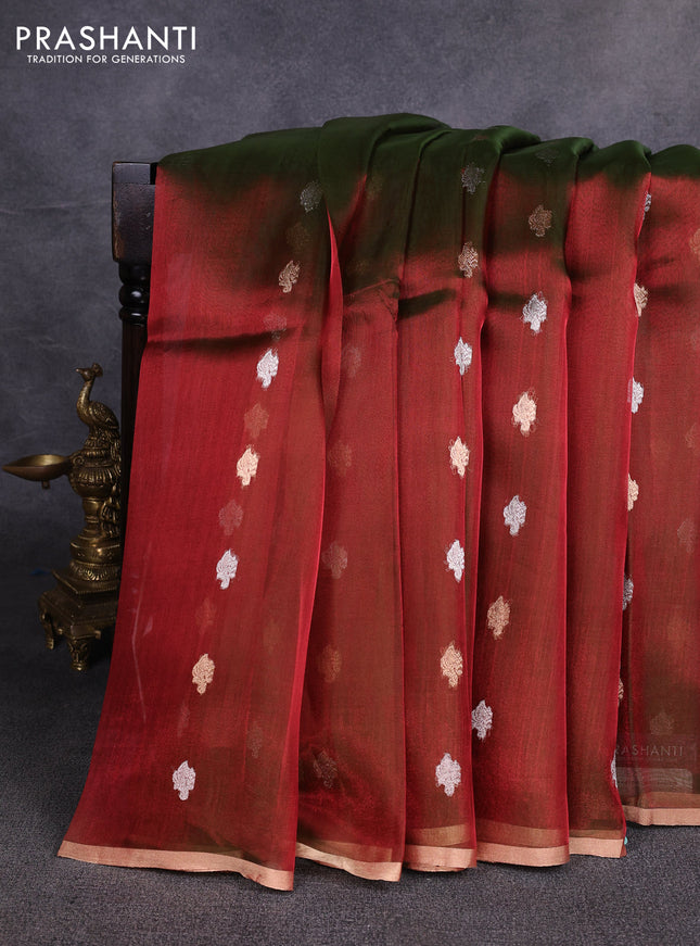 Banarasi tissue silk saree manthulir green with allover silver & zari woven buttas and zari woven piping border