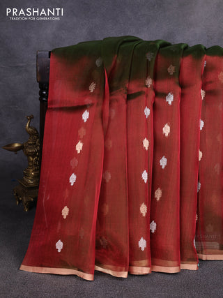 Banarasi tissue silk saree manthulir green with allover silver & zari woven buttas and zari woven piping border