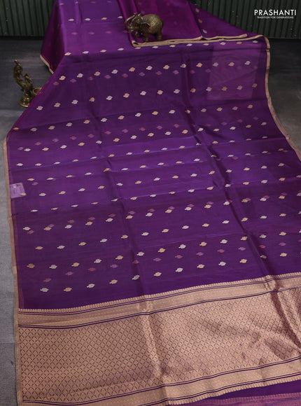 Banarasi tissue silk saree purple with allover silver & zari woven buttas and zari woven piping border