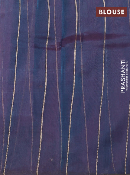 Banarasi tissue silk saree dual shade of bluish purple with allover silver & zari woven floral buttas and zari woven piping border