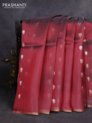 Banarasi tissue silk saree maroon with allover silver & zari woven floral buttas and zari woven piping border