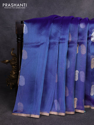 Banarasi tissue silk saree dual shade of blue with allover silver & zari woven paisley buttas and zari woven piping border