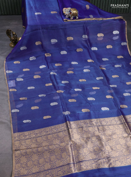 Banarasi tissue silk saree dual shade of blue with allover silver & zari woven paisley buttas and zari woven piping border