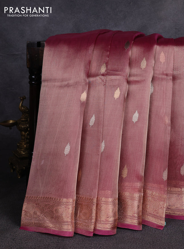 Banarasi tissue silk saree magenta pink with alllover silver & zari woven buttas and zari woven border