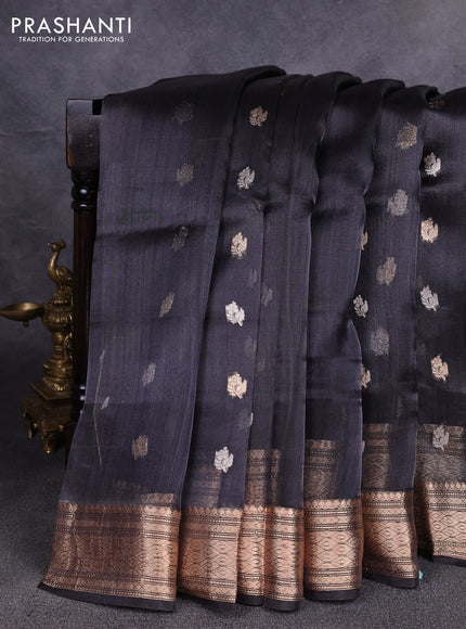 Banarasi tissue silk saree black with allover zari woven floral buttas and zari woven border
