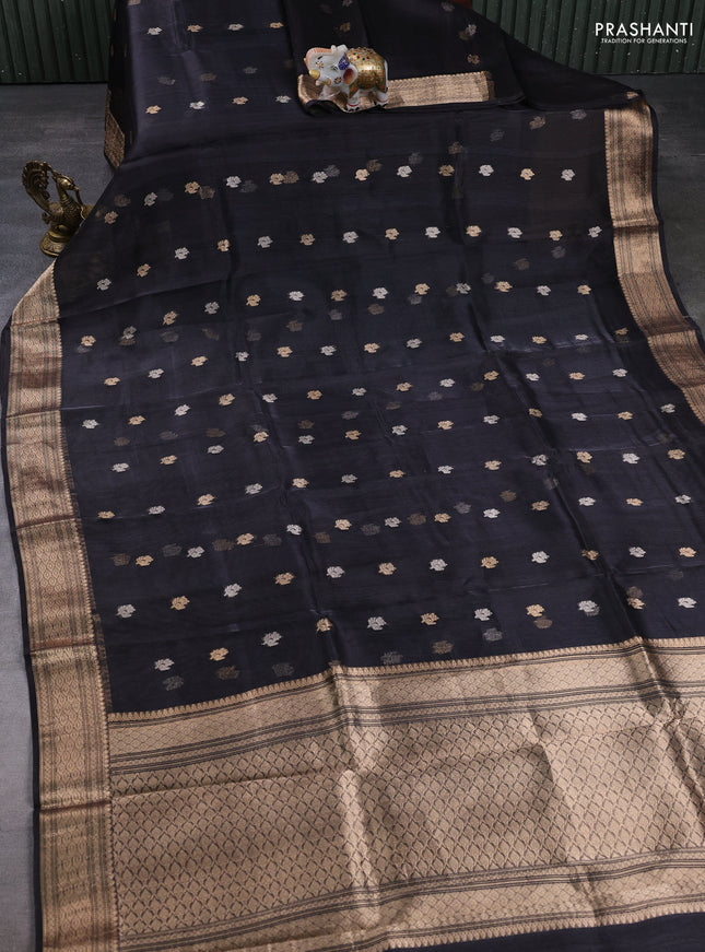 Banarasi tissue silk saree black with allover zari woven floral buttas and zari woven border