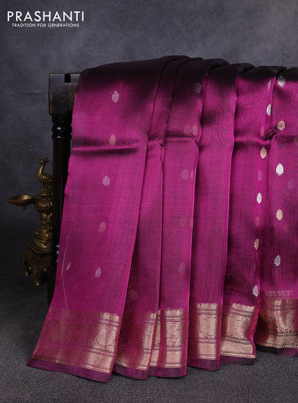 Banarasi tissue silk saree deep purple with allover zari woven floral buttas and zari woven border