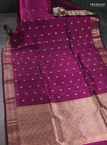 Banarasi tissue silk saree deep purple with allover zari woven floral buttas and zari woven border