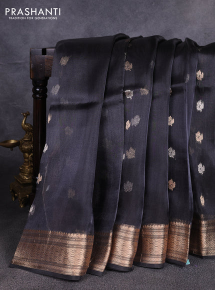 Banarasi tissue silk saree black with allover zari woven floral buttas and zari woven border