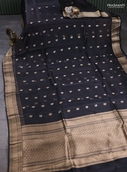 Banarasi tissue silk saree black with allover zari woven floral buttas and zari woven border