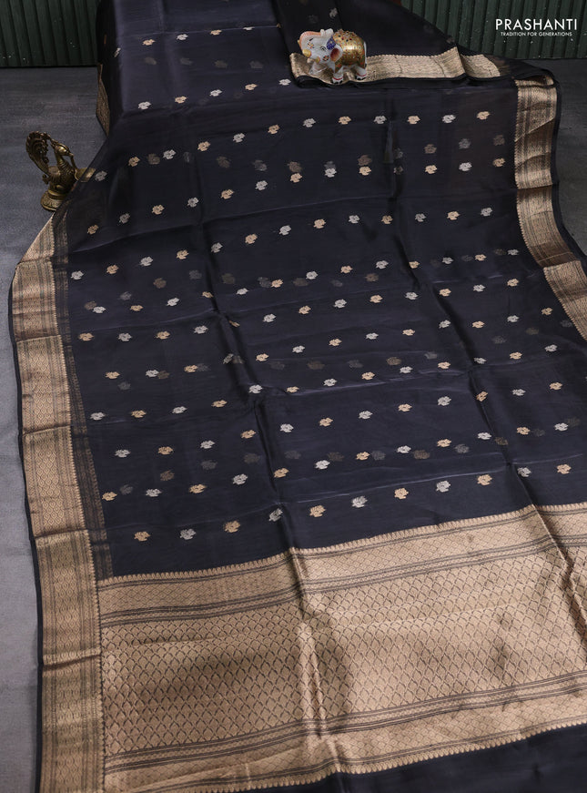 Banarasi tissue silk saree black with allover zari woven floral buttas and zari woven border