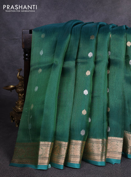 Banarasi tissue silk saree dual shade of green with allover zari woven floral buttas and zari woven border