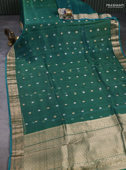 Banarasi tissue silk saree dual shade of green with allover zari woven floral buttas and zari woven border