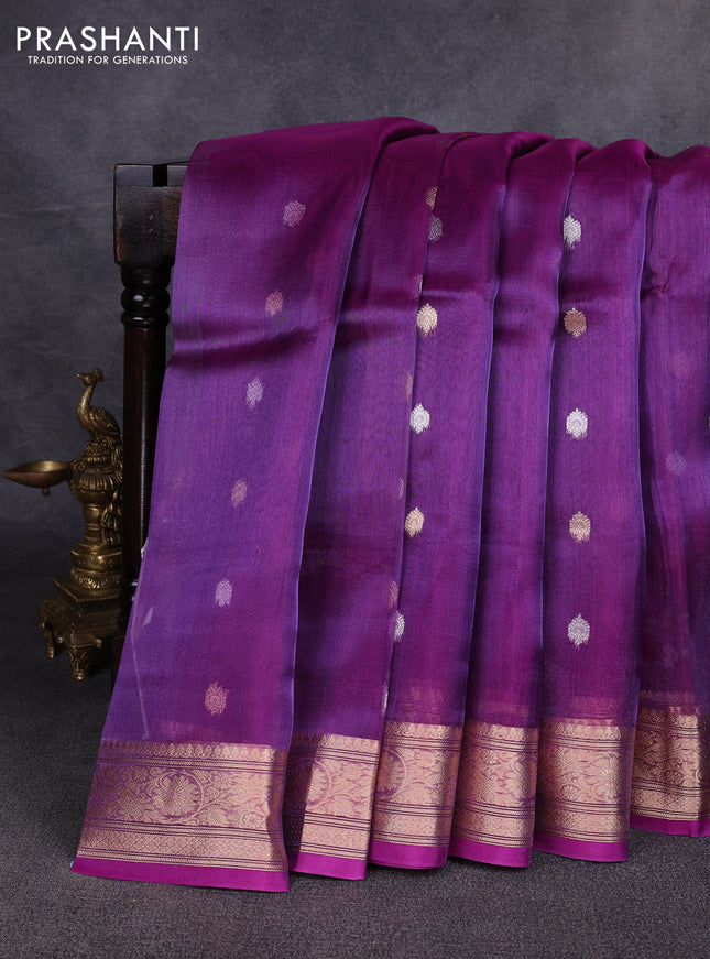 Banarasi tissue silk saree purple with allover zari woven buttas and zari woven border