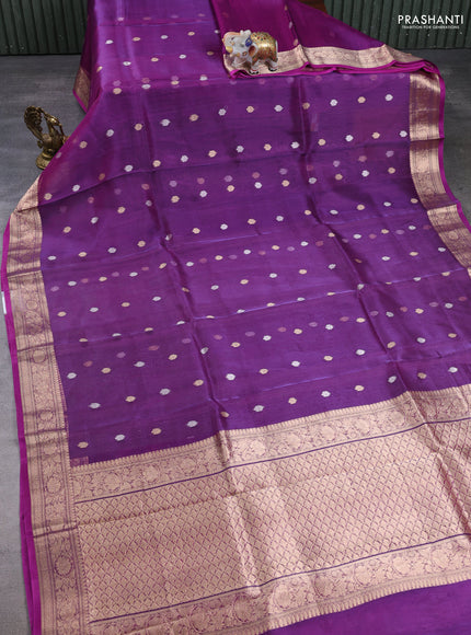 Banarasi tissue silk saree purple with allover zari woven buttas and zari woven border