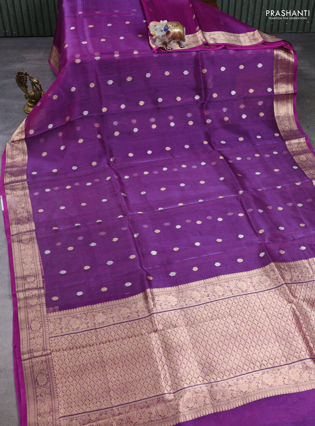 Banarasi tissue silk saree purple with allover zari woven buttas and zari woven border