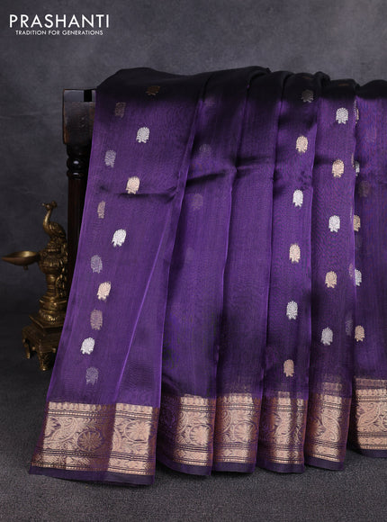 Banarasi tissue silk saree violet with allover zari woven buttas and zari woven border