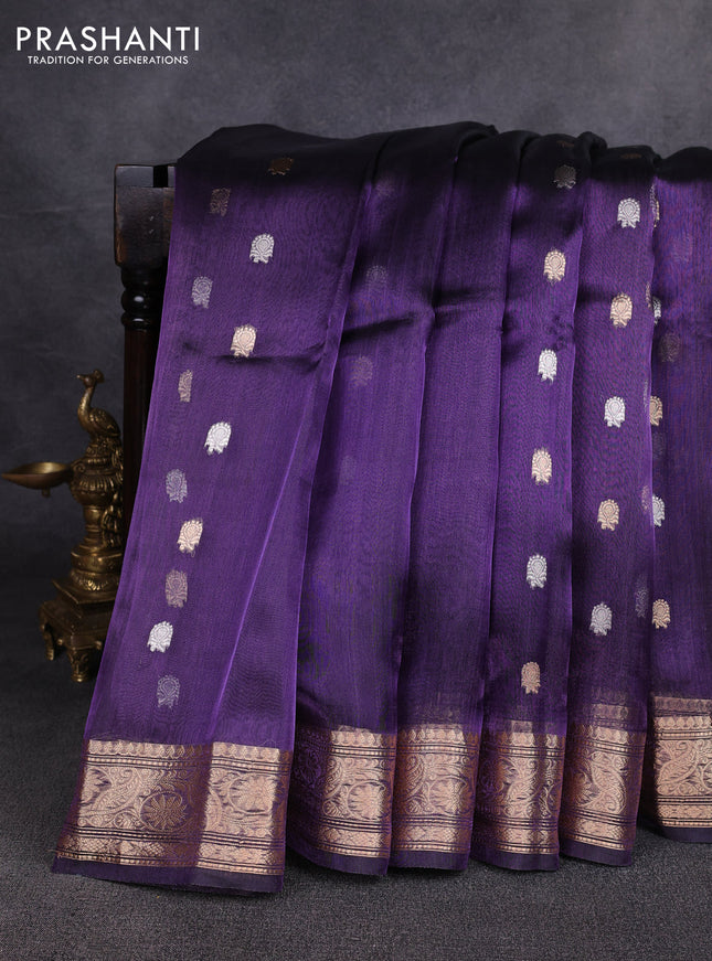 Banarasi tissue silk saree violet with allover zari woven buttas and zari woven border