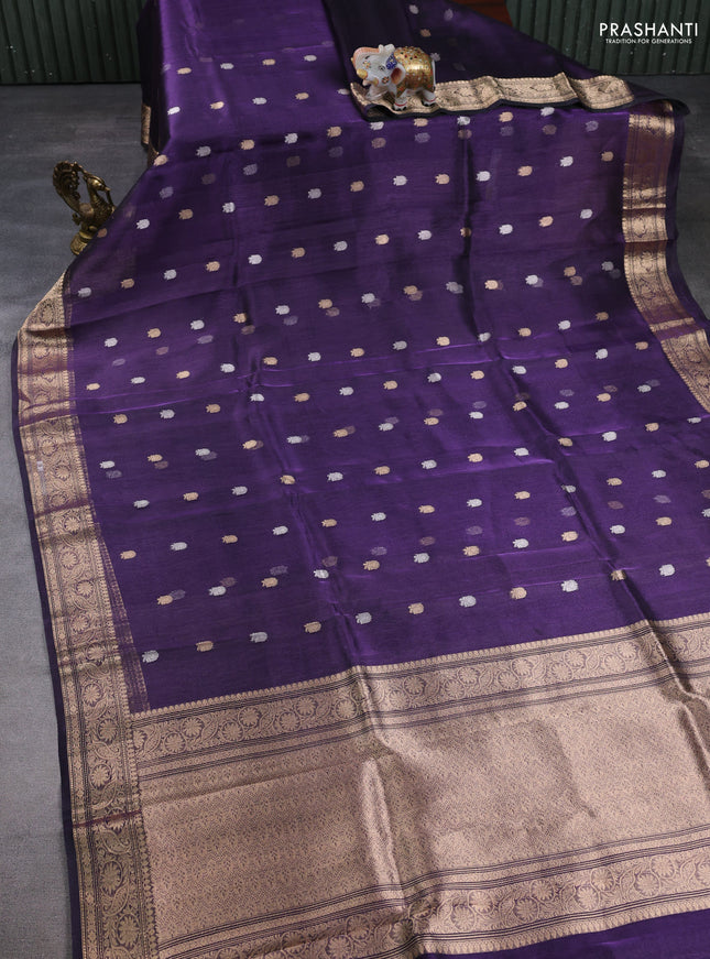 Banarasi tissue silk saree violet with allover zari woven buttas and zari woven border