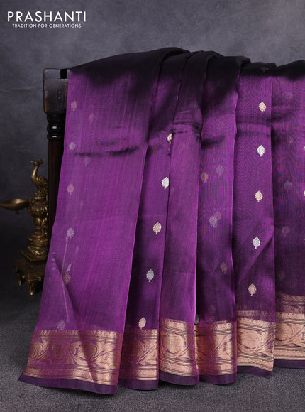 Banarasi tissue silk saree purple with alllover silver & zari woven buttas and zari woven border