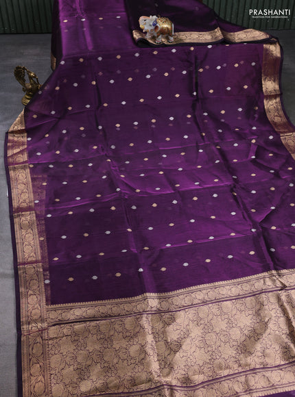 Banarasi tissue silk saree purple with alllover silver & zari woven buttas and zari woven border