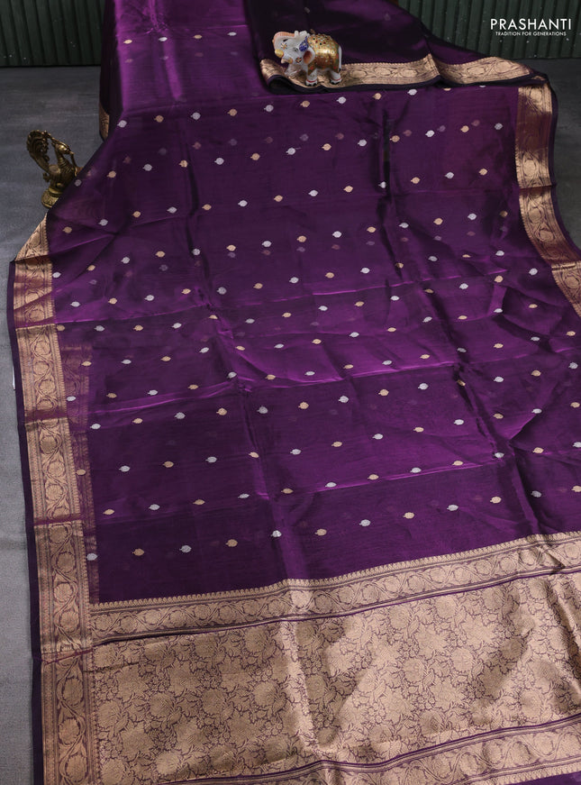 Banarasi tissue silk saree purple with alllover silver & zari woven buttas and zari woven border