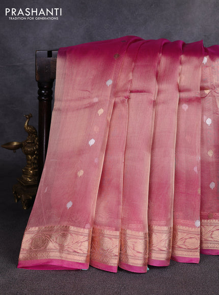 Banarasi tissue silk saree pink with allover silver & zari woven buttas and zari woven border