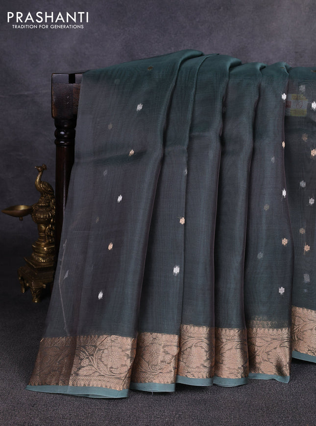 Banarasi tissue silk saree pastel green with allover silver & zari woven buttas and zari woven border