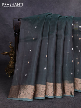 Banarasi tissue silk saree pastel green with allover silver & zari woven buttas and zari woven border