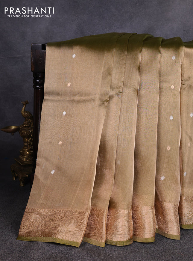 Banarasi tissue silk saree green shade with alllover silver & zari woven buttas and zari woven border