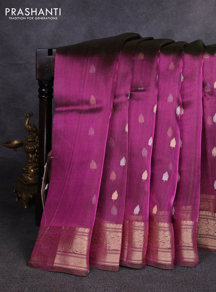 Banarasi tissue silk saree dual shade of pinkish green with allover silver & zari woven buttas and zari woven border