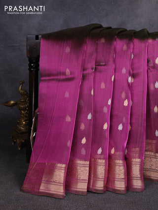 Banarasi tissue silk saree dual shade of pinkish green with allover silver & zari woven buttas and zari woven border