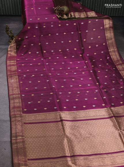 Banarasi tissue silk saree dual shade of pinkish green with allover silver & zari woven buttas and zari woven border