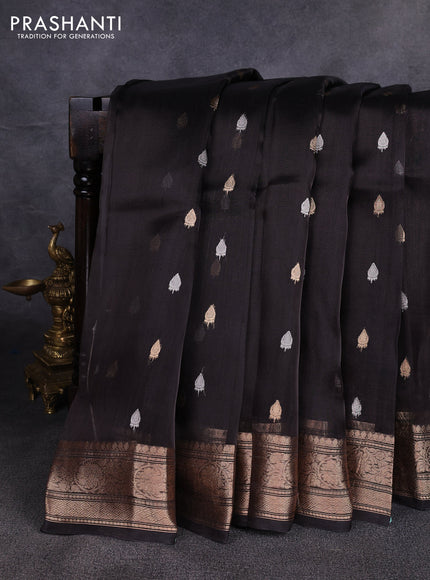 Banarasi tissue silk saree black with allover silver & zari woven buttas and zari woven border